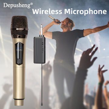 Sistema de micrófono inalámbrico DEPUSHENG, micrófono dinámico de karaoke portátil con receptor recargable, conector de 6,35 mm, unidireccional, carga USB, batería de polímero de 1200mAh, para fiestas, iglesias, reuniones, bodas