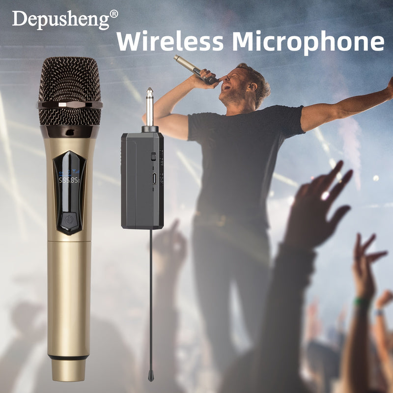 Sistema de micrófono inalámbrico DEPUSHENG, micrófono dinámico de karaoke portátil con receptor recargable, conector de 6,35 mm, unidireccional, carga USB, batería de polímero de 1200mAh, para fiestas, iglesias, reuniones, bodas