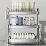 1 juego de escurridor de platos de acero inoxidable 201 grande, con 2 o 3 niveles, soporte para tazas, organizador de utensilios y repisa para escurrir, color plateado, para mesón de cocina
