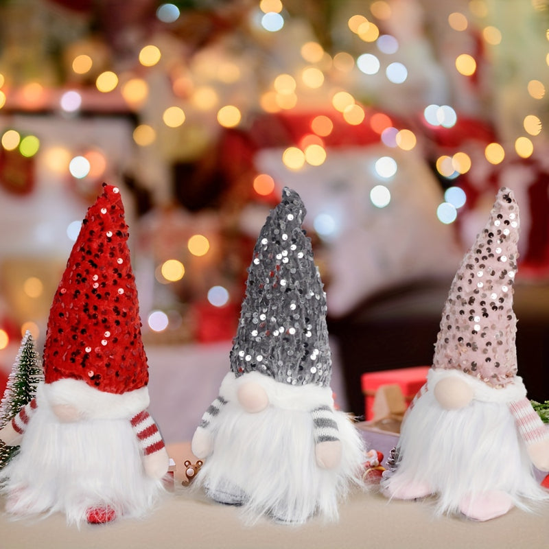 1/3 piezas, Muñecos de gnomo con lentejuelas navideñas que se iluminan - Material PET, Funciona con pilas, Decoraciones de interior para la decoración del hogar navideño