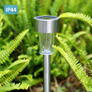 Luces solares LED para jardín, luces de acero inoxidable para caminos, luces decorativas exteriores de 4.6 pulgadas para césped, sin función de arcoíris, batería solar, voltaje máximo 36V, 6/7/10/12 piezas