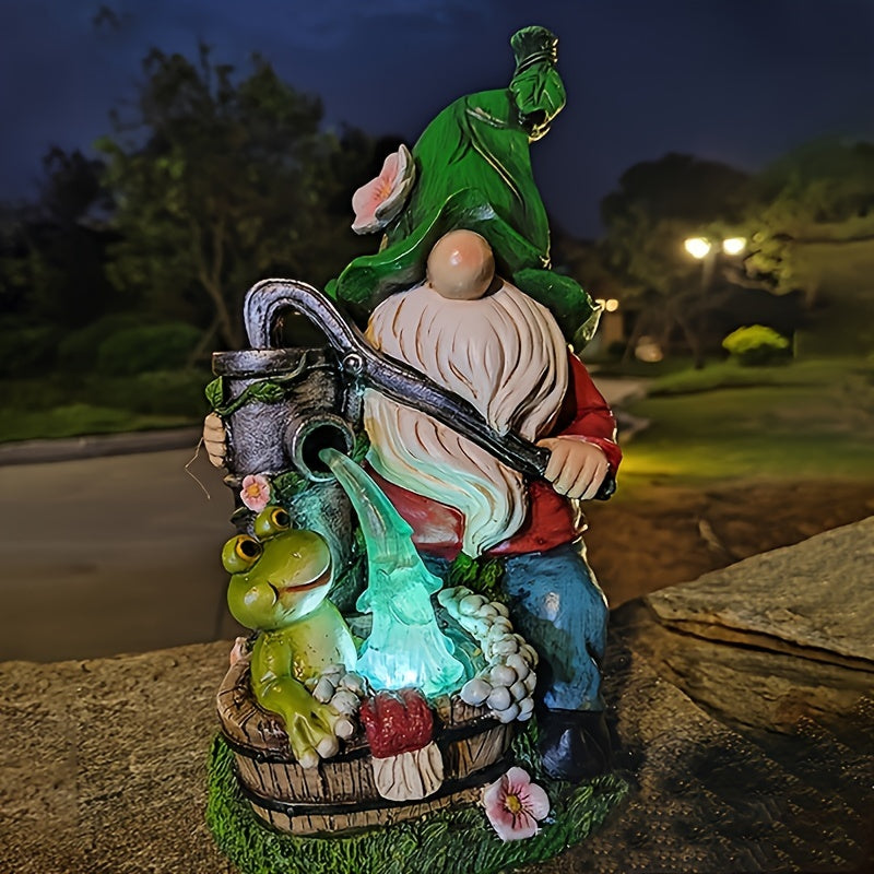 Estatua de gnomo de jardín solar con baño de rana, decoración de exterior de resina, control de sensor de luz, batería de níquel de energía solar, 600 mAh, sin control remoto, para decoración de balcón, césped y patio.