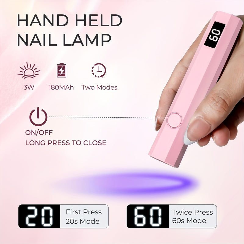 1 lámpara de uñas portátil mini con pantalla LED, luz pequeña para esmalte en gel, lámpara manual para uñas DIY