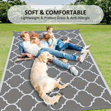 Alfombra reversible grande de plástico trenzado en gris y blanco, tapete portátil para exteriores, patio, terraza, balcón, camping y picnics, lavable a máquina, tapete para camping, alfombra decorativa para exteriores, alfombra de plástico resistente