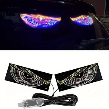 2 luces LED para auto Ojo del Diablo, lámpara de ojos de demonio para camión con alimentación USB, luz ambiental sin necesidad de cableado, luz decorativa para vehículo