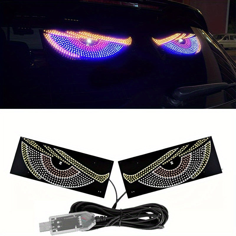 2 luces LED para auto Ojo del Diablo, lámpara de ojos de demonio para camión con alimentación USB, luz ambiental sin necesidad de cableado, luz decorativa para vehículo