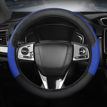 Funda de volante de cuero sintético de ajuste universal con diseño de malla y fibra de carbono - Transpirable, antideslizante, para todas las estaciones, sin anillo interior, se ajusta a la mayoría de los coches, correas de motocicleta | Funda de volante