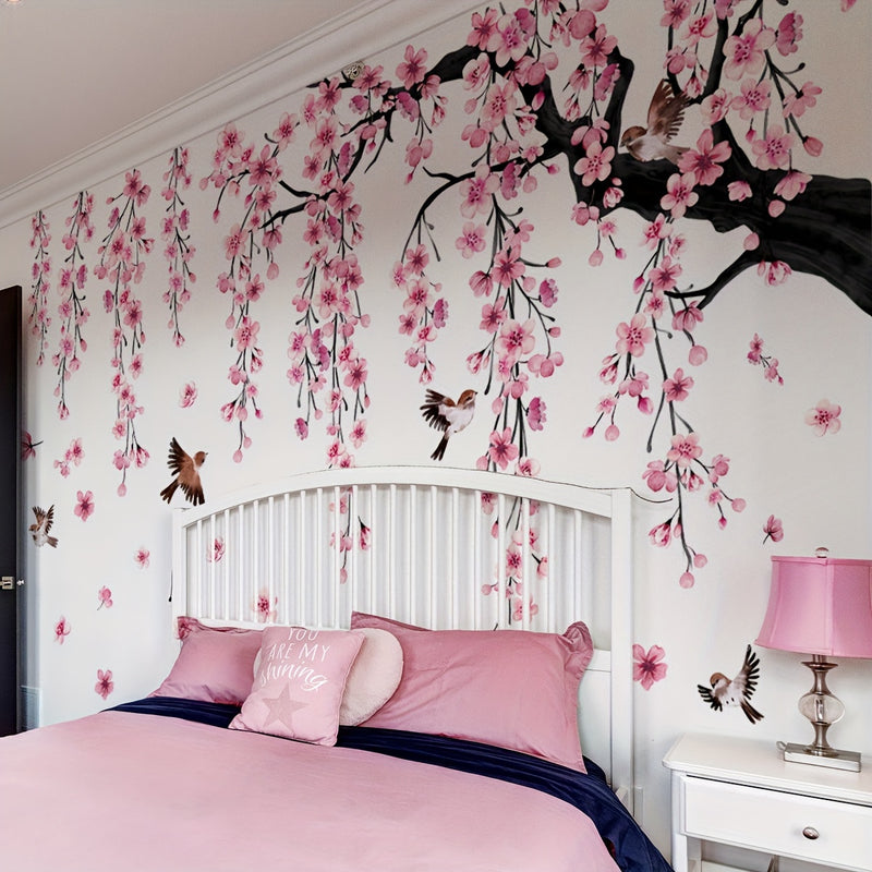 Un conjunto de 4 pegatinas creativas de árbol de flor de durazno rosa para el salón, dormitorio y decoración de pared del baño MS7194-YC
