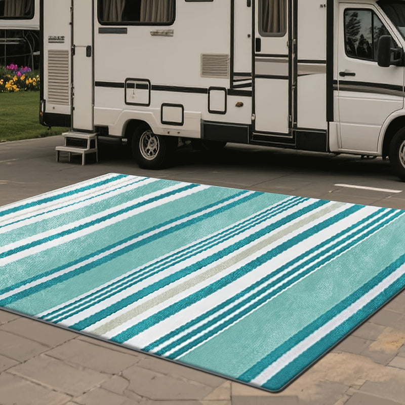 Estampado plano 2D con patrón de rayas exquisito, alfombra decorativa de estilo simple, 1 pieza, picnic, RV, balcón, terraza, cubierta, camping, decoración de vacaciones para interiores y exteriores, disponible en múltiples escenarios, variedad de tamaño