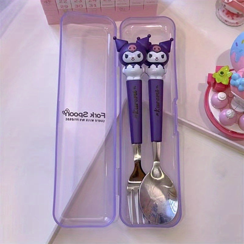 Juego de cubiertos de viaje Sanrio, 2 piezas de acero inoxidable, tenedor y cuchara portátiles