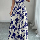 Elegante vestido largo de flores rosas con cuello en V y mangas cortas - Silueta de línea A que fluye, cintura ceñida, perfecto para primavera/otoño, ropa casual a formal, ropa elegante casual | Vestido con estampado floral | Diseño de cintura ceñida