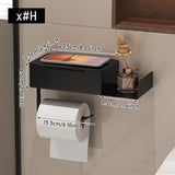 1pc Soporte de Papel Higiénico de Hierro Forjado con Estante - Dispensador de Rollo de Papel Higiénico Autoadhesivo Montado en la Pared, Instalación Sin Taladrar, Almacenamiento Multifuncional para Toallitas Húmedas y Teléfono, Decoración del Hogar