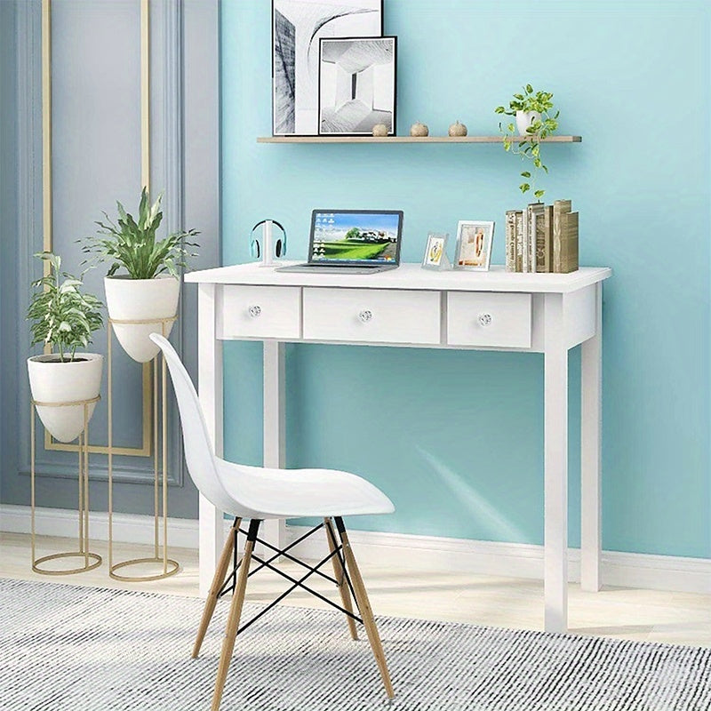 1 pieza, escritorio moderno y simple con 3 cajones, tamaño pequeño, escritorio blanco para oficina, escritorio para escribir, mesa para el hogar.