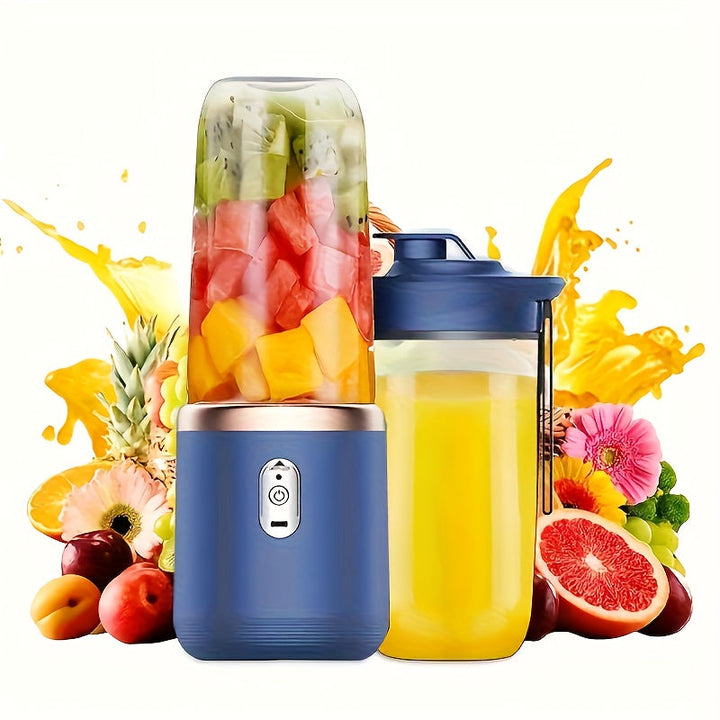 Batidora Portátil con Dos Vasos, Exprimidor de Limón Recargable USB, Batería de Litio 1500mAh, Licuadora Multifuncional de Seis Cuchillas con Función de Hielo Triturado, ABS Alimentario, Ideal para Hogar, Escuela, Viajes y Más – Regalo Perfecto