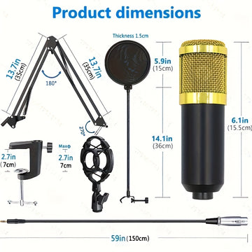 Equipo de podcast, conjunto de micrófono condensador con cable BM800 con tarjeta de sonido en vivo V8S, conjunto de micrófono con cable de 6,35 mm, conjunto de sonido en vivo, grabación de música estéreo externa para computadora, soporte de micrófono aju