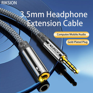 Cable de extensión de audio de alta fidelidad de 3,5 mm, chapado en oro de 24K + trenzado de nailon, compatible con para for iphone/para for ipad/dispositivos Android - RIKSION, conector masculino a masculino, cable de audio portátil | Cable de auricular