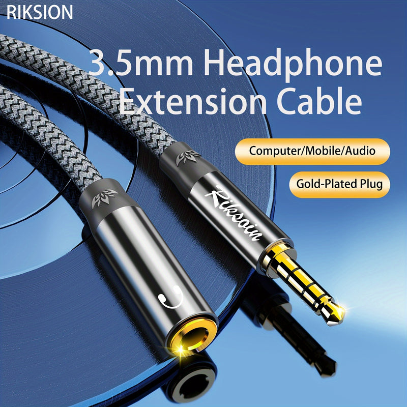 Cable de extensión de audio de alta fidelidad de 3,5 mm, chapado en oro de 24K + trenzado de nailon, compatible con para for iphone/para for ipad/dispositivos Android - RIKSION, conector masculino a masculino, cable de audio portátil | Cable de auricular