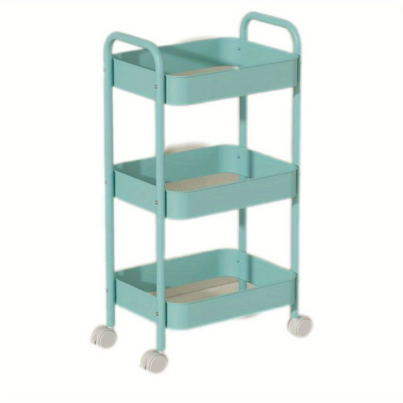 Carrito de almacenamiento de metal de 3 niveles, carrito de cocina rosa con ruedas, estante multifuncional para refrigerios para dormitorio y sala de estar, no requiere energía.