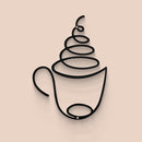1 taza de café de metal negro moderno, escultura de patrón gráfico, decoración de tema cultural para pared para salón, restaurante, fondo de habitación, uso interior - Arte de hierro de lujo colgado en la pared