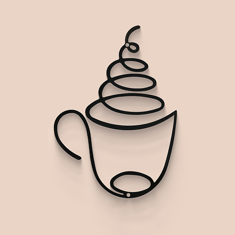 1 taza de café de metal negro moderno, escultura de patrón gráfico, decoración de tema cultural para pared para salón, restaurante, fondo de habitación, uso interior - Arte de hierro de lujo colgado en la pared