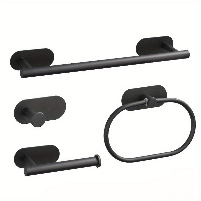 4 piezas Juego de accesorios de baño de acero inoxidable moderno, Anillo de toalla, Barra de toalla, Toallero, Juego de colgantes de baño, Soporte para toallas de mano, Soporte para papel higiénico, Toallero de baño