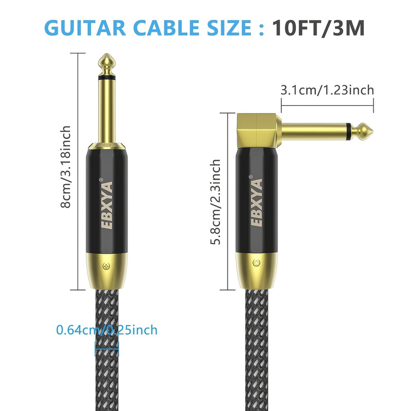 Cable de Guitarra 10ft, Paquete de 2, Cable para Amplificador, Cable Recto a Recto/ Ángulo Derecho de 1/4 pulgada, Cable de Guitarra Chapado en Oro, Trenzado / Verde/ Amarillo TS para Guitarra Eléctrica, Artículo Más Vendido, Temporada de Graduación