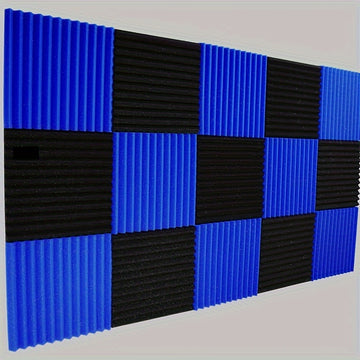 Paquete de 50 Paneles Aculicos de Espuma Negros y Azules de 30cm x 30cm x 2.5cm para Estudio, Alta Densidad, Materiales de Aislamiento para Grabación de Instrumentos Musicales