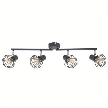 1pc HIMGOR Industrial Luz de techo de montaje semibrillo de 4 luces, jaula de metal negro con base E14, diseño desmontable para dormitorio, sala de estar y comedor - No incluye bombillas, incluye accesorios de instalación, lámpara de techo para sala de e