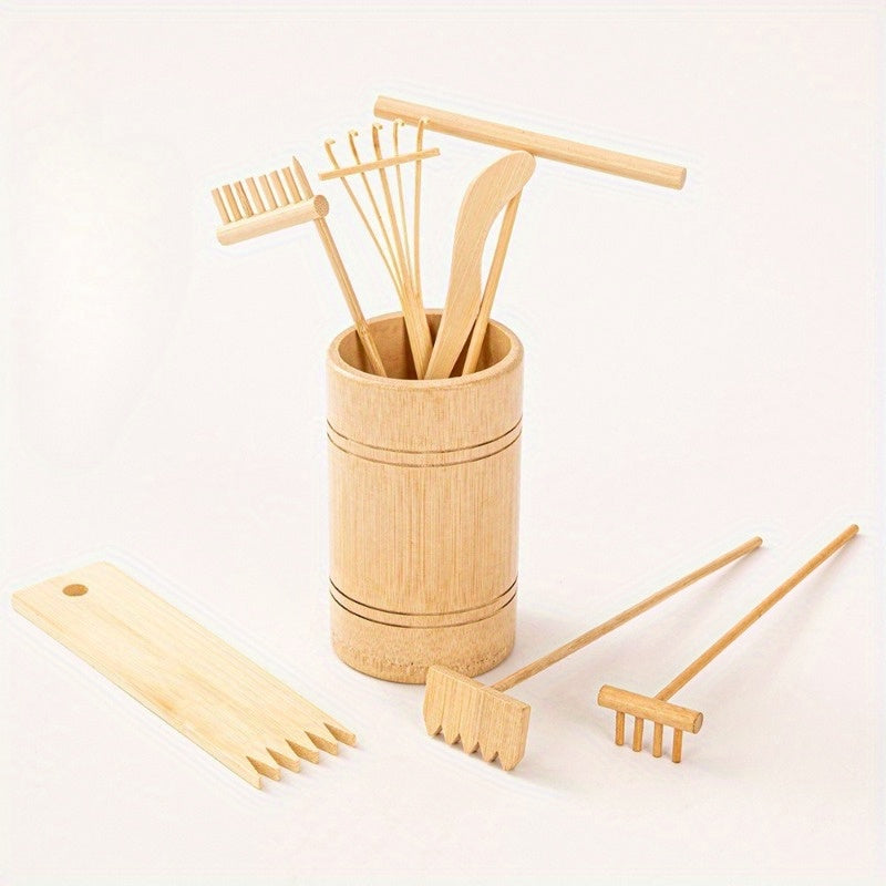 6 piezas de Mini Zen Rakes de arena de bambú, juego de jardín de rocas de escritorio, herramientas de arena japonesas para la relajación y la mindfulness, perfectas para el hogar y el decorado de la oficina.