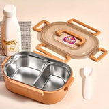 1 pza. lonchera de acero inoxidable aislante, apta para microondas y lavavajillas, con compartimentos, ideal para oficina y estudiantes, perfecta para escuela, comedor y cocina, forma rectangular, regreso a clases