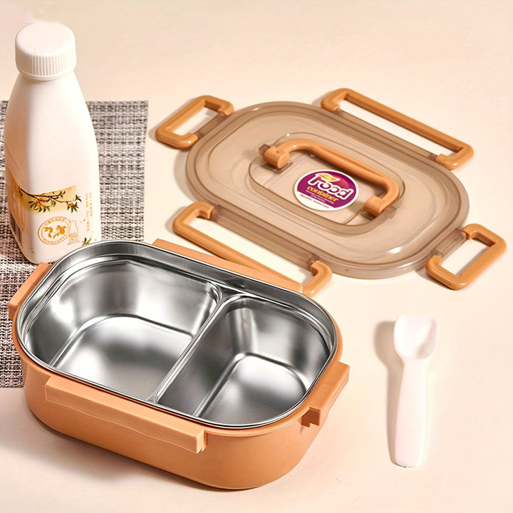 1 pza. lonchera de acero inoxidable aislante, apta para microondas y lavavajillas, con compartimentos, ideal para oficina y estudiantes, perfecta para escuela, comedor y cocina, forma rectangular, regreso a clases