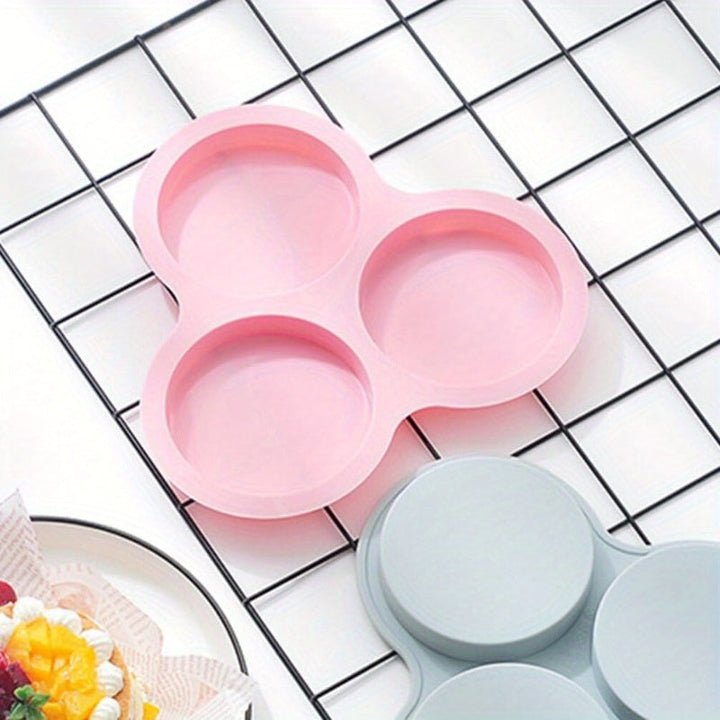 1pc Molde de silicona para hornear pasteles, molde redondo de 3 agujeros no eléctrico para pan y freidora de aire, accesorio de freidora de fácil liberación, herramienta de cocina multiusos