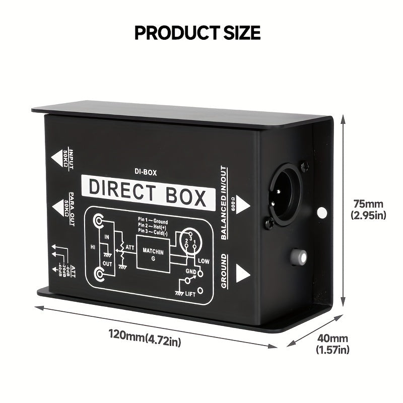 [Caja DI premium AMACEX] Caja DI de audio directo AMACEX con entradas estéreo duales 1/4 de alta impedancia, soporte para guitarras/bajos, inyección directa activa premium con salidas Thru y XLR