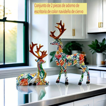 Juego de 2 piezas de venados decorativos, adornos para Navidad, Año Nuevo y bodas, figuras pequeñas para escritorio, hogar, sala y repisas de TV, accesorios creativos, regalo cálido para decorar el living