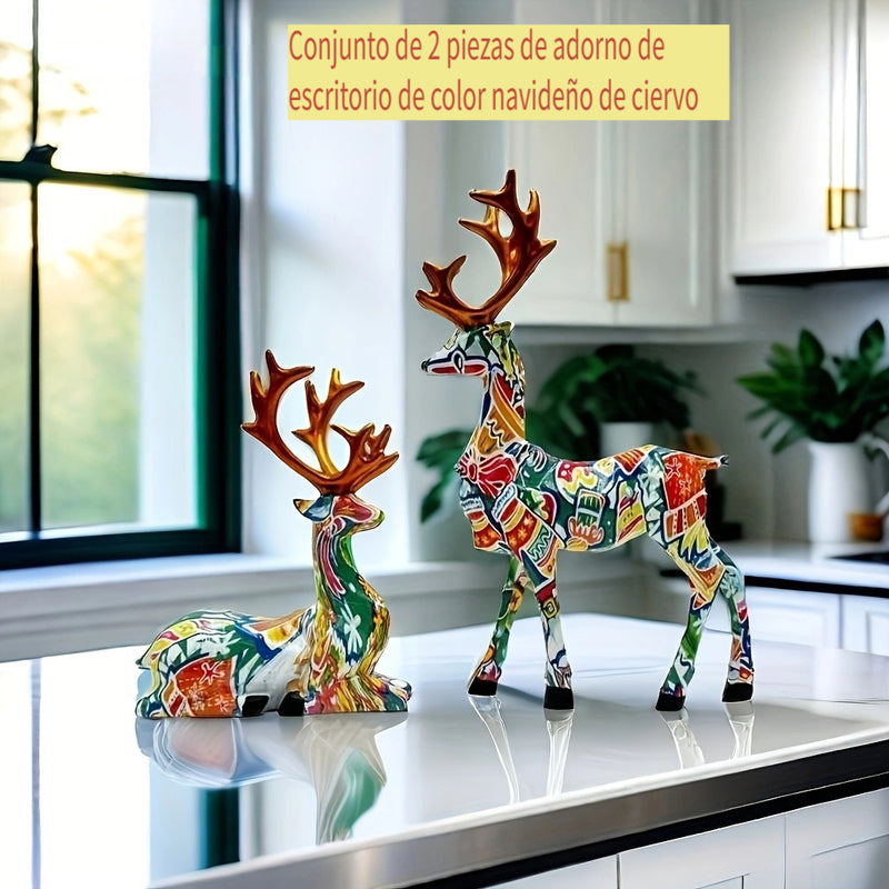 Juego de 2 piezas de venados decorativos, adornos para Navidad, Año Nuevo y bodas, figuras pequeñas para escritorio, hogar, sala y repisas de TV, accesorios creativos, regalo cálido para decorar el living