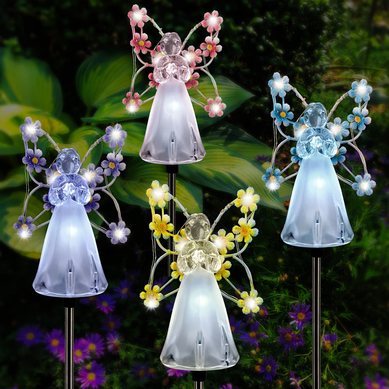 1pc Luz de Ángel Solares para Jardín con Estaca - Luces Solares Exteriores de Ángel Eterno con 7 LED para Decoración de Tumbas en Cementerios, Regalo Conmemorativo, Arte Navideño para el Patio, Regalo de Condolencia
