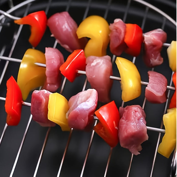 Juego de Rejilla para Freidora de Aire de Acero Inoxidable con 4 Pinchos, Doble Capa Filtro de Aceite y Rejilla para Barbacoa para Horno Microondas y Horneado, Accesorios de Cocina, Artículos para el Hogar
