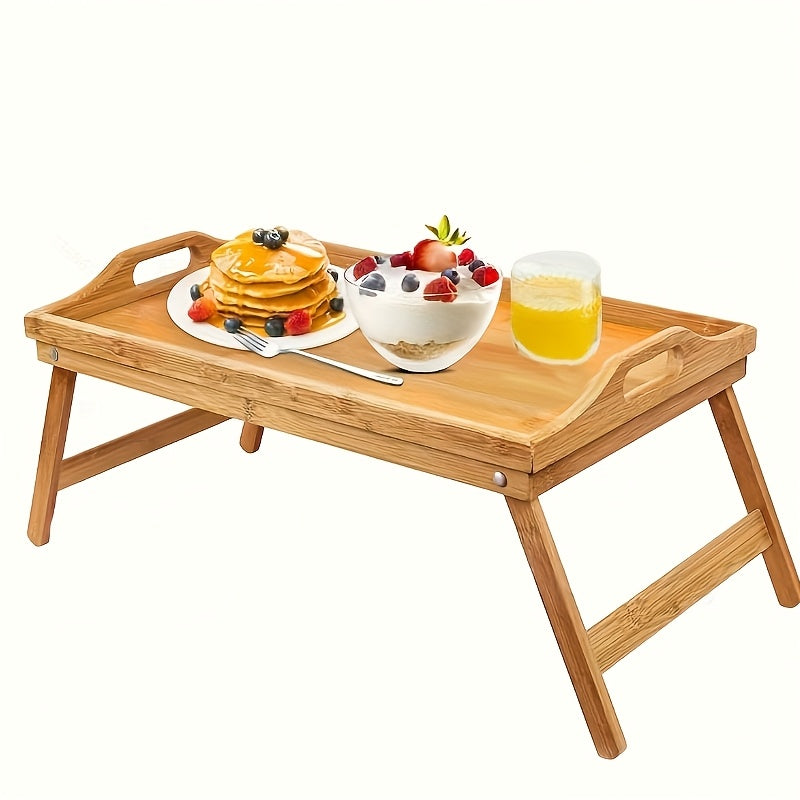 1 pieza de bandeja de bambú plegable para servir comidas en la cama, adecuada para uso como bandeja de té, mesa de desayuno o escritorio de portátil, perfecta para colocar en el sofá, y un regalo ideal para el Día del Padre o el Día de la Madre.