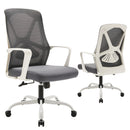 Silla de oficina ergonómica blanca, modelo 919, soporte lumbar cómodo, altura ajustable, reclinable manual, marco de madera dura, relleno de esponja, asiento tapizado, silla de escritorio giratoria para uso en el hogar y la oficina.