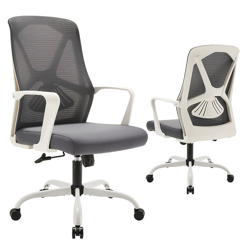 Silla de oficina ergonómica blanca, modelo 919, soporte lumbar cómodo, altura ajustable, reclinable manual, marco de madera dura, relleno de esponja, asiento tapizado, silla de escritorio giratoria para uso en el hogar y la oficina.