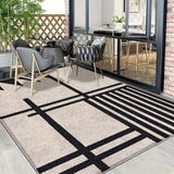 7 Estrellas Cérvolos Alfombra Ultra-Suave Geométrica para Exteriores - Antideslizante, Lavable en Máquina, Poliéster Duradero para Patio, Camping y Decoración del Hogar - Diseño Elegante de Rayas Negras y Blancas, Tamaños Variados Disponibles, Alfombra d