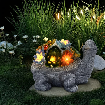 Linterna solar, estatua de tortuga con flores suculentas para exteriores, artesanías de resina, adecuada para patio, jardín, césped, escalones, regalo del Día de la Madre, Halloween, Navidad