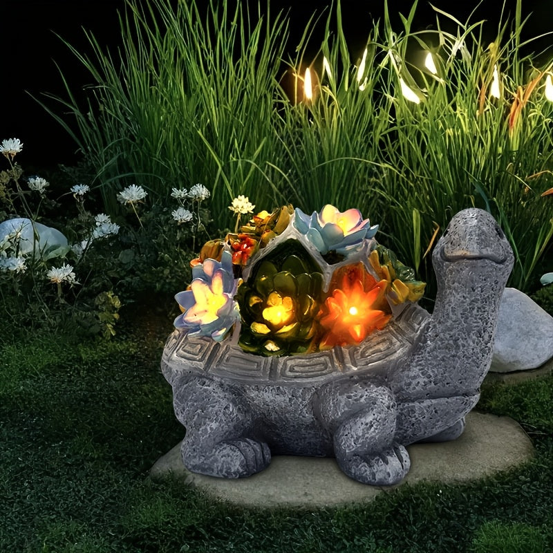 Linterna solar, estatua de tortuga con flores suculentas para exteriores, artesanías de resina, adecuada para patio, jardín, césped, escalones, regalo del Día de la Madre, Halloween, Navidad