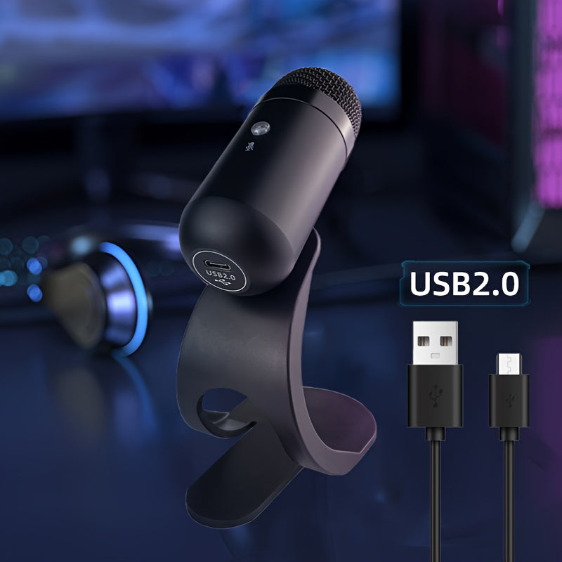 1pc Micrófono con Cable USB 2.0 con Función de Silencio, Patrón Polar Unidireccional, Alimentación por Cable, para Teléfonos Móviles, Computadoras, Grabación de Video, Podcasts, Conferencias, Juegos de Voz - Compatible con PS4, PS5, Altavoces de Escritor