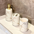 Juego de 4 piezas de cerámica con diseño de mármol para baño, incluye vaso para cepillo de dientes, dispensador de jabón líquido, ideal para hogar, alquiler o hotel