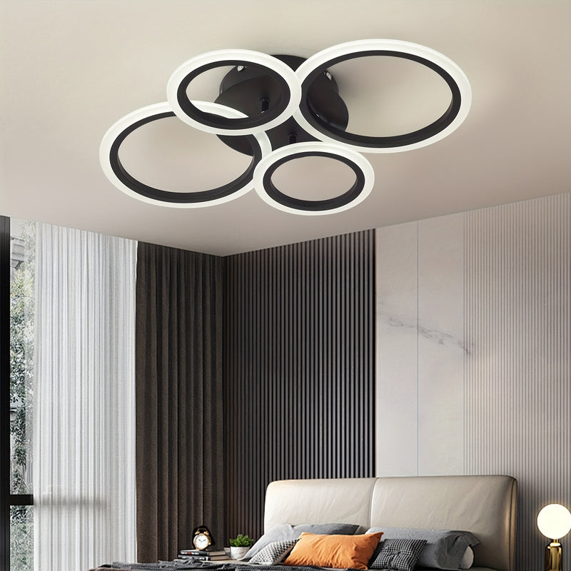 1 pieza de Luces de Techo LED con 4 Anillos, Aparatos de Luz de Techo LED Modernos, Luz Cálida, Instalación en Techo Metálico con Clips Desmontables, Adecuado para Cocina, Dormitorio, Sala de Estar, Lavandería - Incluye Herrajes de Montaje
