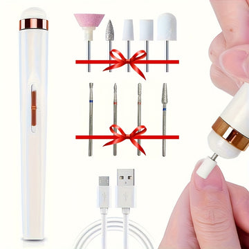 Fichero de uñas portátil, taladro de uñas eléctrico con 9 piezas de acoplamiento, carga USB, 2 velocidades ajustables para manicura y kit de herramientas de cuidado de uñas