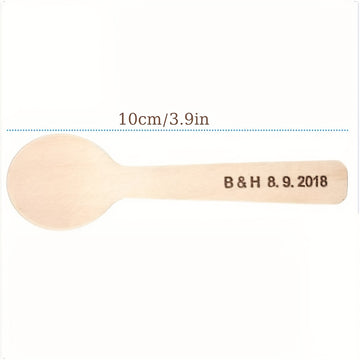 Pedido personalizado de 400 cucharas de madera desechables biodegradables y compostables de 3,9 pulgadas, hechas de madera de abedul de grado alimenticio, adecuadas para fiestas, bodas y acampadas.