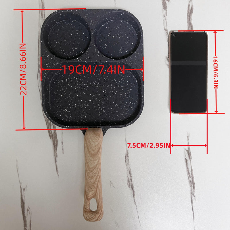 Sartén Antiadherente de Aluminio GUANHUANG para Tortitas y Huevos con Mango de Madera - Diseño de 2 Secciones para Desayunos Perfectos, Compatible con Estufas de Gas e Inducción, Ideal para Huevos, Hamburguesas y Filetes
