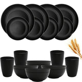 Juego de vajilla reutilizable de paja de trigo, 16/32 piezas, redondo, diseño sólido, plástico, apto para microondas y lavavajillas, para familia, camping, picnic, fiestas, suministros de cocina, vajilla para días festivos